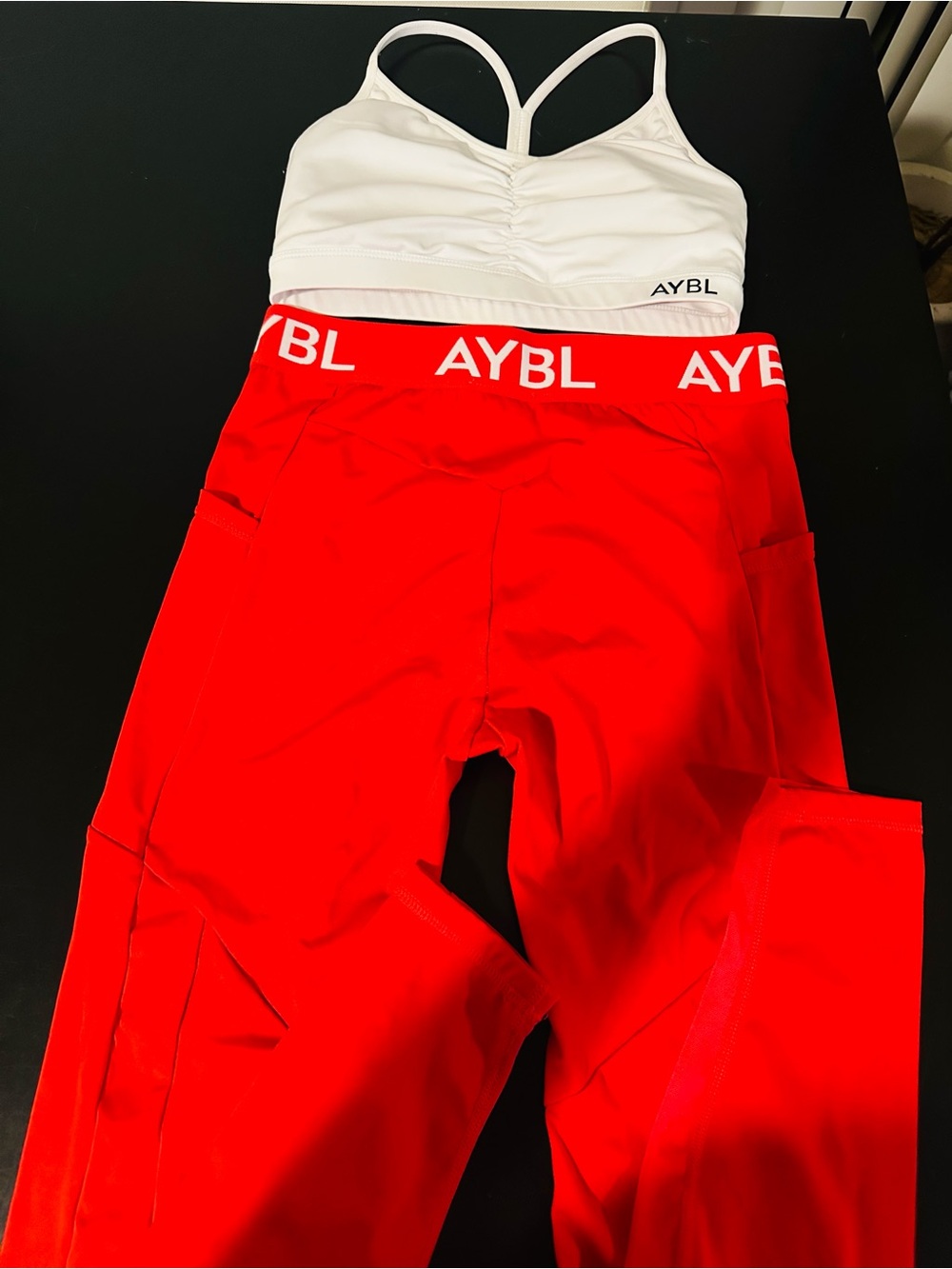 AYBL Red Compression Athletic Leggings & sports bra Women Sz S top M pants NWOT